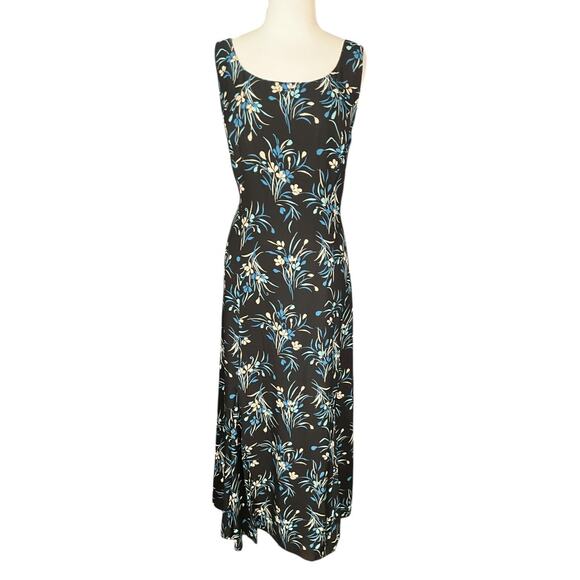 Charter Club Silk Maxi Dress Black Blue Floral Sleeveless Side Zip Size14 Luxury - Picture 5 of 10